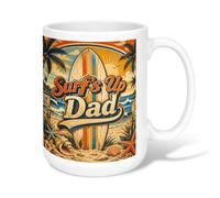 Surfboard Ceramic Coffee Mug, Summer Beach Palm Trees Waves Summer Orange Novelty Hot Chocolate Mug with Handle Ideal for Friendship Family Colleague Teachers Sweetheart Staff 15 Oz