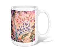 Surfboard Ceramic Coffee Mug, Tropical Relaxed Palm Tree Ocean Summer Peach Novelty Office Drinking Cup with Handle Ideal for Friendship Family Colleague Teachers Sweetheart Staff 15 Oz