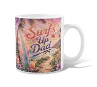 Surfboard Ceramic Coffee Mug, Tropical Relaxed Palm Tree Ocean Summer Peach Novelty Office Drinking Cup with Handle Ideal for Friendship Family Colleague Teachers Sweetheart Staff 11 Oz