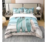 Surfboard King Size Duvet Cover Sets Summer Beach Bedding Set 3D Print Soft Microfiber Quilt Covers 230x220 cm with Zipper Closure and 2 Pillowcases 50x75 cm for Adults C.2591