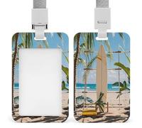 Surfboard on Wooden Badge Holder with Breakaway Lanyard Plastic Vertical Name Badge ID Card Holders Waterproof ID Card Name Tag Badge Holder for Office Doctor Teacer Travel