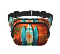 Surfboard On Wooden Fanny Pack For Women Waterproof Adjustable Belt Bags Waist Pack Fashion Casual Crossbody Bags Bum Bag For Running Workout Hiking Traveling, Black, One Size