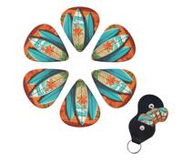 Surfboard on Wooden Guitar Picks 6 Pack 3 Different Thickness Celluloid Guitar Plectrums with Guitar Pick Holder Personalized Guitar Pick for Acoustic Guitar, Electric Guitar, Bass, Ukulele