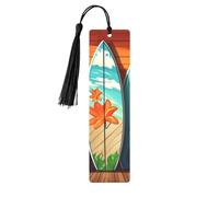 Surfboard On Wooden Metal Bookmarks with Black Tassels Handmade Double-Sided Printed Book Marks Page Markers Book Accessories Gift for Book Lovers Women Men