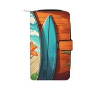 Surfboard on Wooden Wallet Multifunctional Wallets for Men Compact Wallet Purse Passport Bag