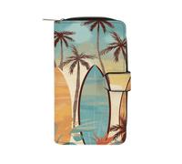Surfboard Palm Tree Wallet Multifunctional Leather Wallets for Men Compact Long Wallet Credit Card Holder Passport Bag