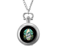 Surfboard Ride The Wave Vintage Pocket Watch with Chain Arabic Numerals Scale Quartz Pocket Watches Gifts for Men Women