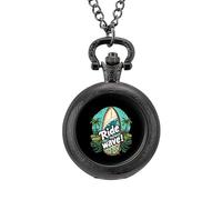 Surfboard Ride The Wave Vintage Pocket Watch with Chain Arabic Numerals Scale Quartz Pocket Watches Gifts for Men Women