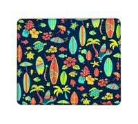 Surfboard Small Mouse Pad, Tropical Vibrant Turtle Flower Summer Blue Square Rubber Washable Aesthetic Desk Mousepads Accessories for Office Home Computer Laptop Square 8x10 Inch