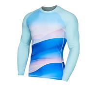 SURFEASY Men's Long Sleeve Rash Vest Swim Shirt, UPF 50+ Sun Protection Quick Dry Surf Swimming Fishing Hiking Shirts T-Shirt(Cloud/Ice Blue,S)
