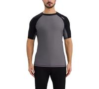 SURFEASY Men's Short Sleeve Rash Vest Swim Shirt, UPF 50+ Sun Protection Quick Dry Rashguard (Grey/Black,3XL)