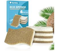 Surfela 4 Pack Eco Washing up Sponge Compostable Kitchen Cleaning Dish Sponges Biodegradable Non Scratch Scourers for Heavy Duty Scrubbing