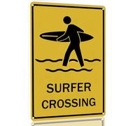 Surfer Crossing Tin Sign Beach Room Decor Aesthetic Beachy Surfboard Wall Decor Beach Sign Surf Room Decor Surfer Girl Room Decor Beach Home Bar 8x12 Inch Metal tin Signs
