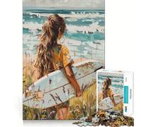 Surfer Girl by The Sea 1000 Pieces Jigsaw Puzzles for Teenagers Cognitive Toy Gentle Leisure Pattern Assembly Fine Art Piece (38x26cm)