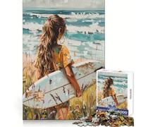 Surfer Girl by The Sea 1000 Teenager Pieces Jigsaw Puzzle Mind Exercise Toy Bonding Time Precision Cut Art Collection Piece (38x52cm)