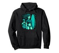 Surfer girl with blue hair beach vibes summer fun Pullover Hoodie