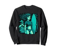 Surfer girl with blue hair beach vibes summer fun Sweatshirt