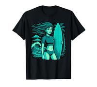 Surfer Girl with Blue Hair Beach Vibes Summer Fun T-Shirt