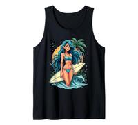 Surfer Girl with Blue Hair Beach Vibes Summer Fun Tank Top