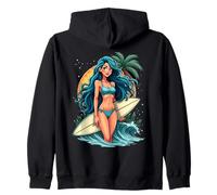 Surfer girl with blue hair beach vibes summer fun Zip Hoodie