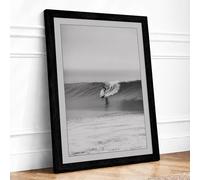 Surfer in Motion Coastal Framed Wall Art Print A3 (42×29.7cm) Black, Wall Decor for Living Room, Bedroom, Office & Home, Ready to Hang, Art Gift