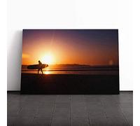 Surfer in The Sunset Seascape Canvas Print | Gallery Wrapped 30mm Frame Wall Art | 20x14 inches | Ready to Hang | Modern Seascape Picture | Living Room Bedroom Lounge Office