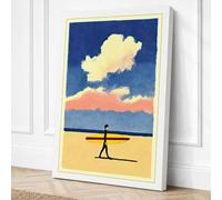 Surfer on Sandy Shore Coastal Canvas Wall Art Print 18x12 Inch