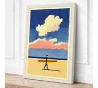 Surfer on Sandy Shore Coastal Canvas Wall Art Print 18x12 Inch