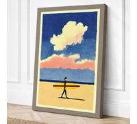 Surfer on Sandy Shore Coastal Canvas Wall Art Print 18x12 Inch