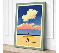 Surfer on Sandy Shore Coastal Canvas Wall Art Print 24x16 Inch