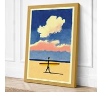 Surfer on Sandy Shore Coastal Canvas Wall Art Print 30x20 Inch
