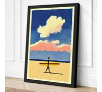 Surfer on Sandy Shore Coastal Canvas Wall Art Print 36x24 Inch