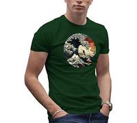 Surfer on The Great Wave Off Kanagawa Men's Military Green T-Shirt Size L