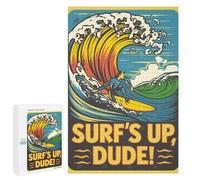 Surfer Riding Giant Wave, 1000 PCS Wooden Art Puzzle, Housewarming Gift, with A Decorative Finished Picture