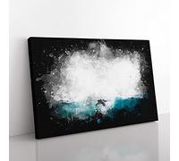 Surfer Riding The Wave Paint Splash Modern Art Canvas Wall Art Print Ready to Hang, Framed Picture for Living Room Bedroom Home Office Décor, 60x40 cm (24x16 Inch)