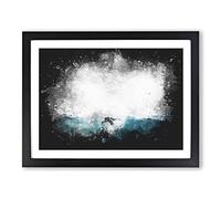 Surfer Riding The Wave Paint Splash Modern Art Framed Wall Art Print, Ready to Hang Picture for Living Room Bedroom Home Office Décor, Black A3 (46 x 34 cm)