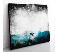 Surfer Riding the Wave Paint Splash Modern Canvas Wall Art Print Ready to Hang, Framed Picture for Living Room Bedroom Home Office Décor, 35x35 cm (14x14 Inch)