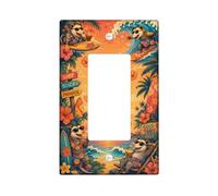 Surfer Single Rocker Light Switch Cover, Tropical Cartoon Palm Flower Summer Orange Plastic Standard Size Accents Wall Switch Plates for Living Room Bedroom Home Office Decor