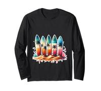Surfer Surfboard Beach Summer Retro Hawaiian Ocean Tropics Long Sleeve T-Shirt