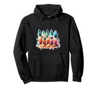 Surfer Surfboard Beach Summer Retro Hawaiian Ocean Tropics Pullover Hoodie
