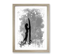 Surfer Surfboard Surfing Sunset V4 Modern Framed Wall Art Print, Ready to Hang Picture for Living Room Bedroom Home Office Décor, Oak A2 (64 x 46 cm)