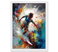 Surfer Surfing on Rainbow Paint Splat Waves Artwork Framed Wall Art Print A4 Artery8 White One Size