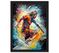 Surfer Surfing on Splatter Paint Crashing Waves Artwork Framed Wall Art Print A4 Artery8 Black One Size