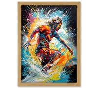 Surfer Surfing on Splatter Paint Crashing Waves Artwork Framed Wall Art Print A4 Artery8 Light Oak One Size
