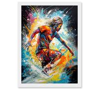 Surfer Surfing on Splatter Paint Crashing Waves Artwork Framed Wall Art Print A4 Artery8 White One Size