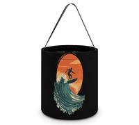 Surfer Surfing Riding The Wave Sunset Foldable Halloween Trick Or Treat Bags Tote Goodie Candy Bucket Gift Party Favor Supplies