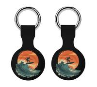 Surfer Surfing Riding The Wave Sunset Silicone Case Compatible with AirTag Holder Cover with Keychain Ring