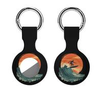 Surfer Surfing Riding The Wave Sunset Silicone Case Compatible with AirTag Holder Cover with Keychain Ring