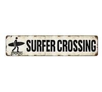 Surfer Xing Sign - Aluminum Beach Road Sign 4x16 Inch - Saltwater-Resistant for Coastal Access, Boardwalk, Beach House and Surfer Gift Idea