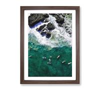 Surfers At Byron Bay In Australia Painting Modern Framed Print | A2 Walnut Framed Wall Art | Ready to Hang | Modern Historical Picture | Living Room Bedroom Lounge Office